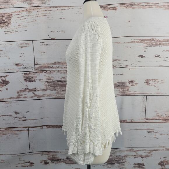 Calypso St. Barths Open Weave Linen Sweater Off White Fringe Xs - Picture 2 of 9